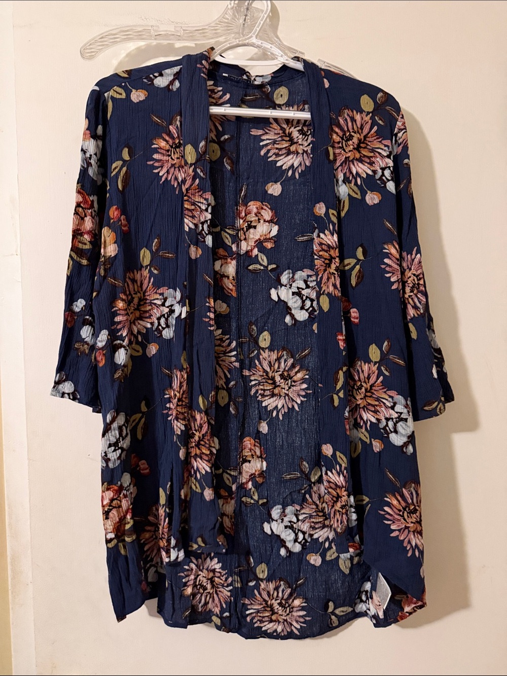 Pink Clover Navy Floral Open Front Cardigan